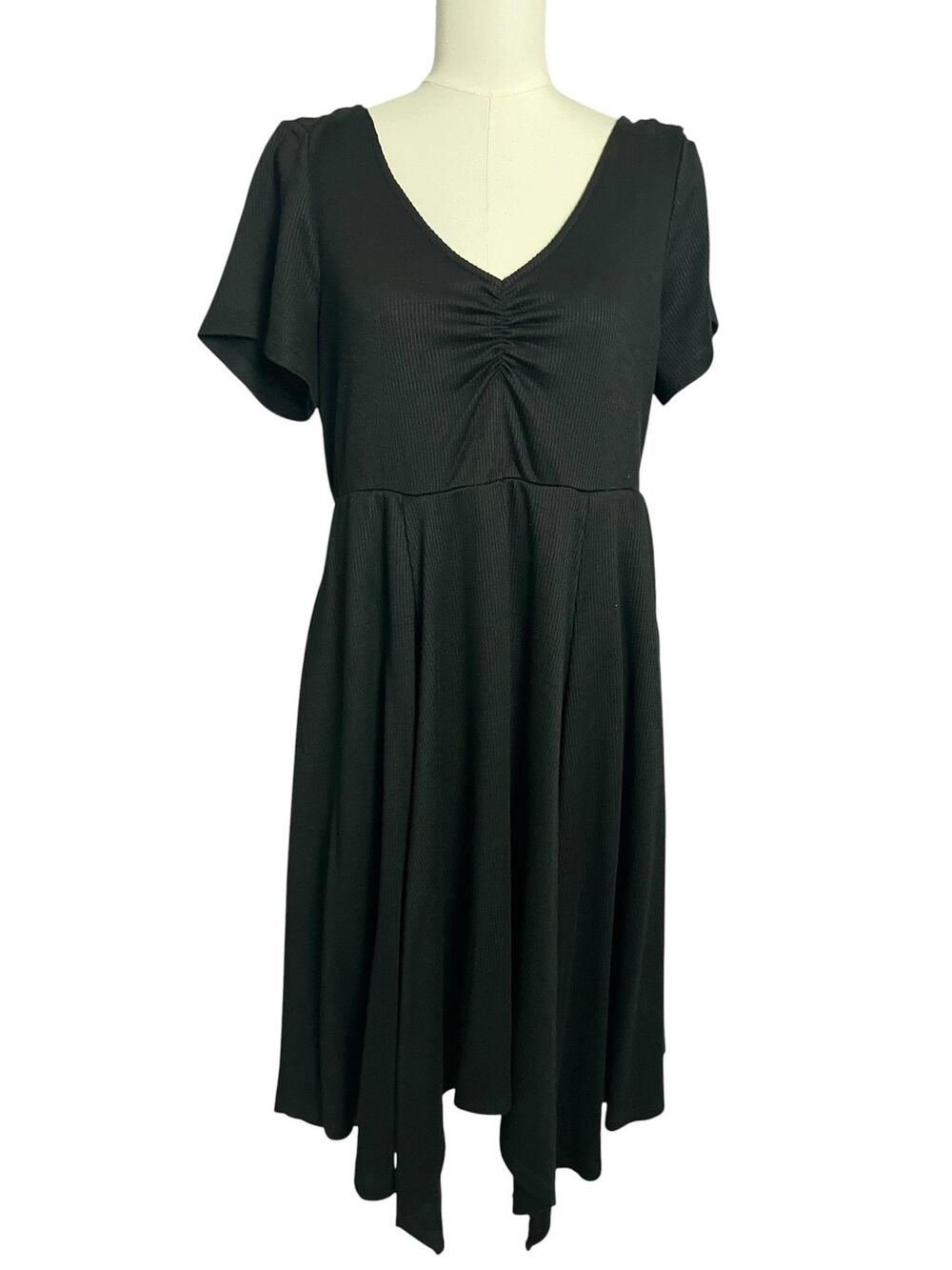 Torrid Fit & Flare Dress Womens 1X Black Handkerchief Hem Strappy Back Jersey